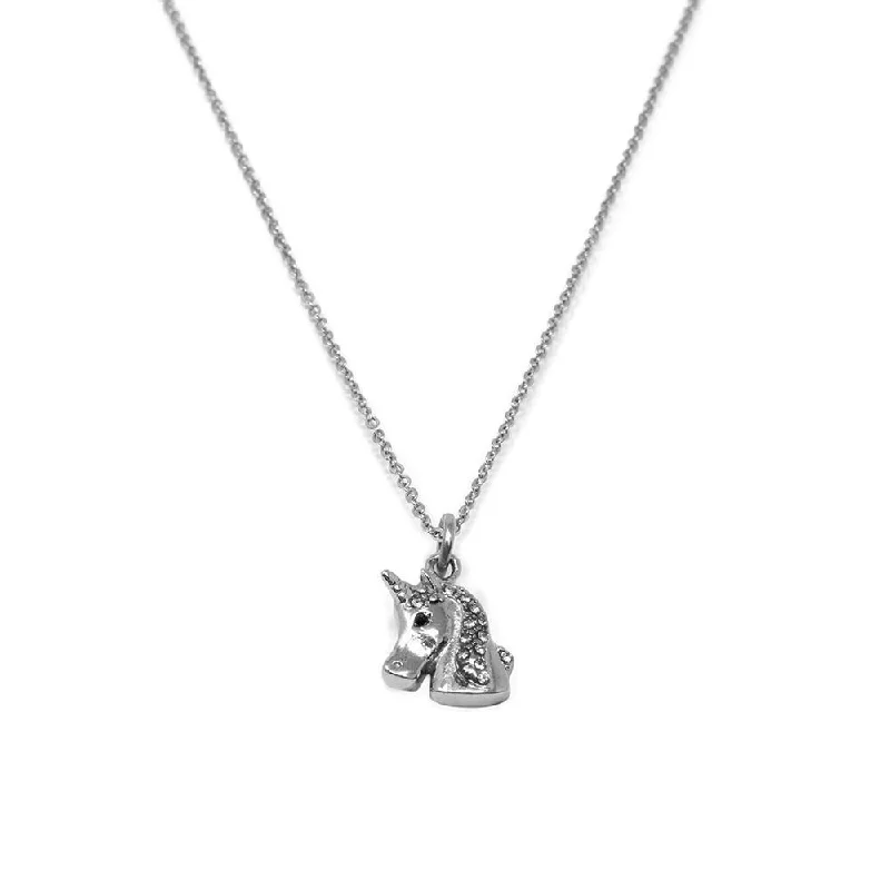 Stainless Steel Pave Unicorn Necklace