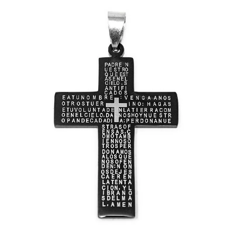 Stainless Steel Prayer Cross Pendant Black