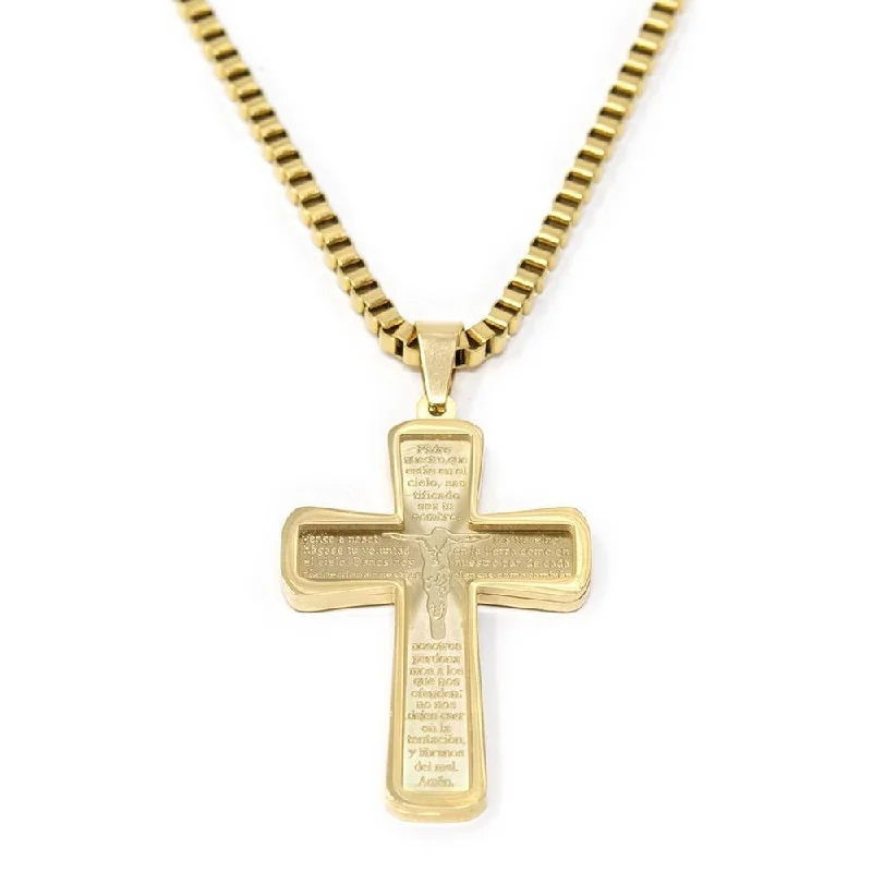 Stainless Steel Prayer Cross Pendant Chain Gold Plated