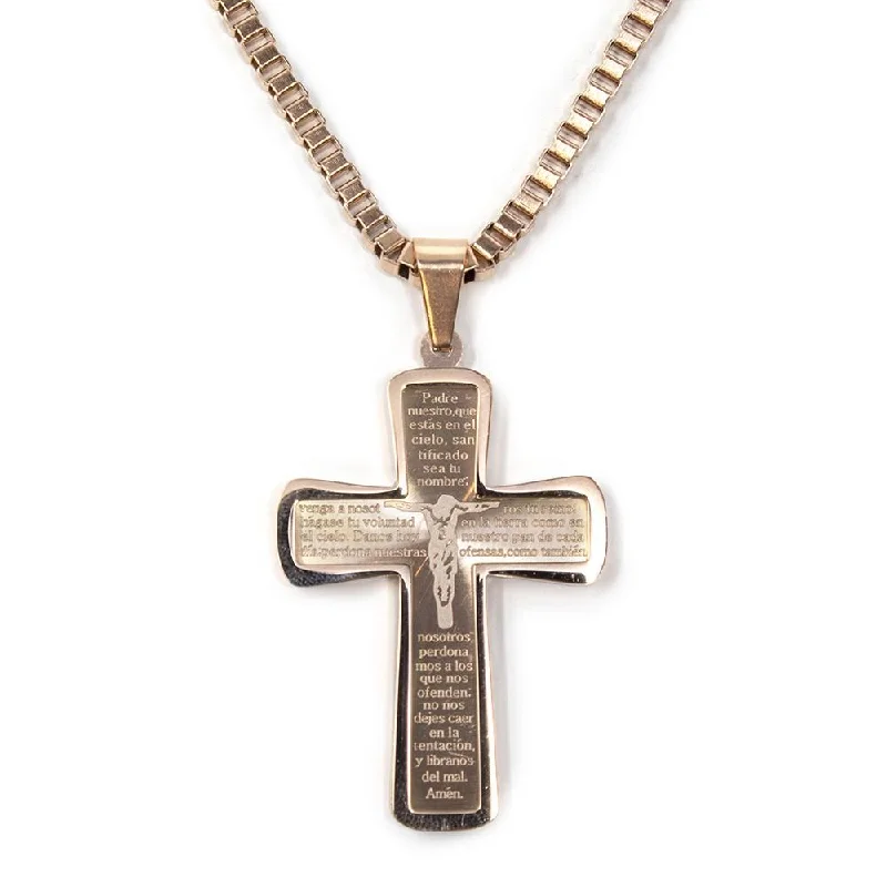 Stainless Steel Prayer Cross Pendant Chain Rose Gold Plated