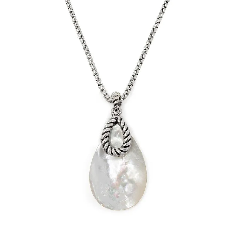 Tear Drop Mother of Pearl Necklace Silver Tone