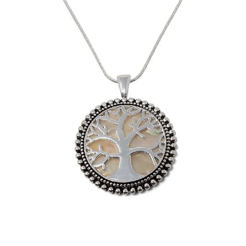 Tree of Life Necklace Silver Tone Mother of Pearl