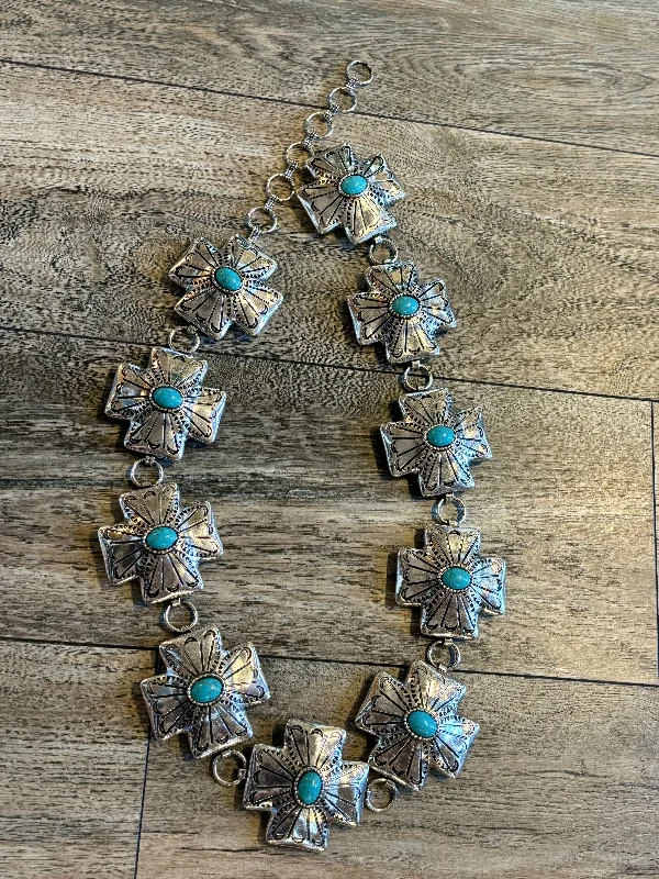 TURQUOISE JEWEL CROSS CONCHO BELT