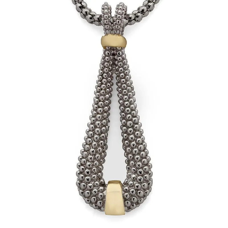 Two Tone Fancy Teardrop Pendant Necklace