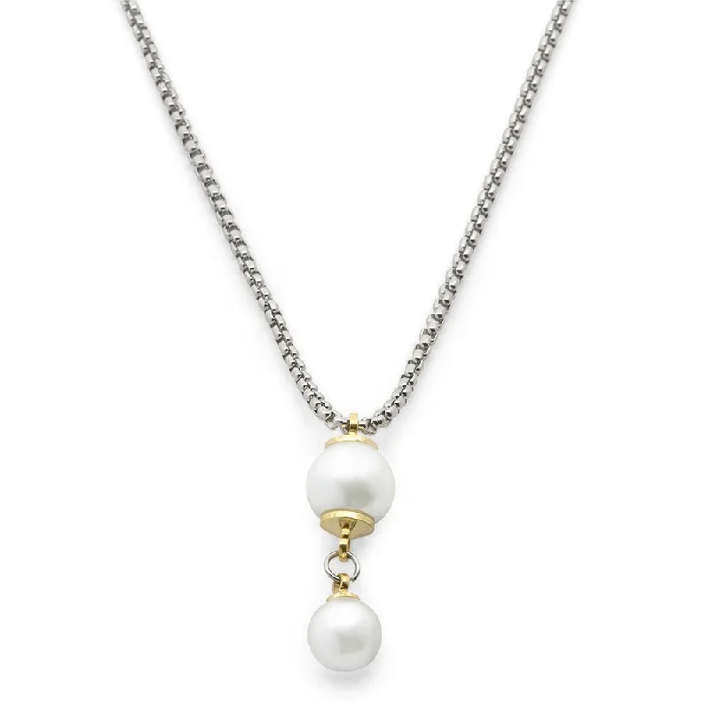 Two Tone Lariat Necklace Two Pearls