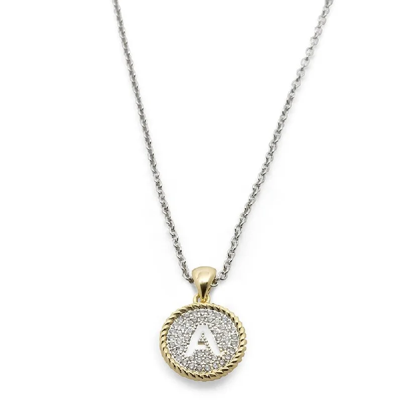 Two Tone Necklace Round Pave Initial - A