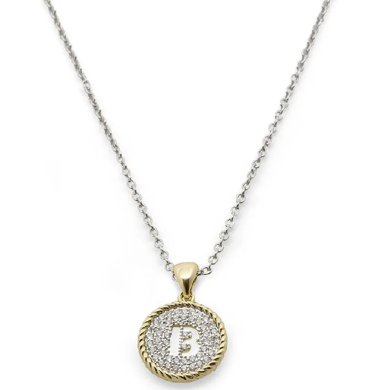 Two Tone Necklace Round Pave Initial - B