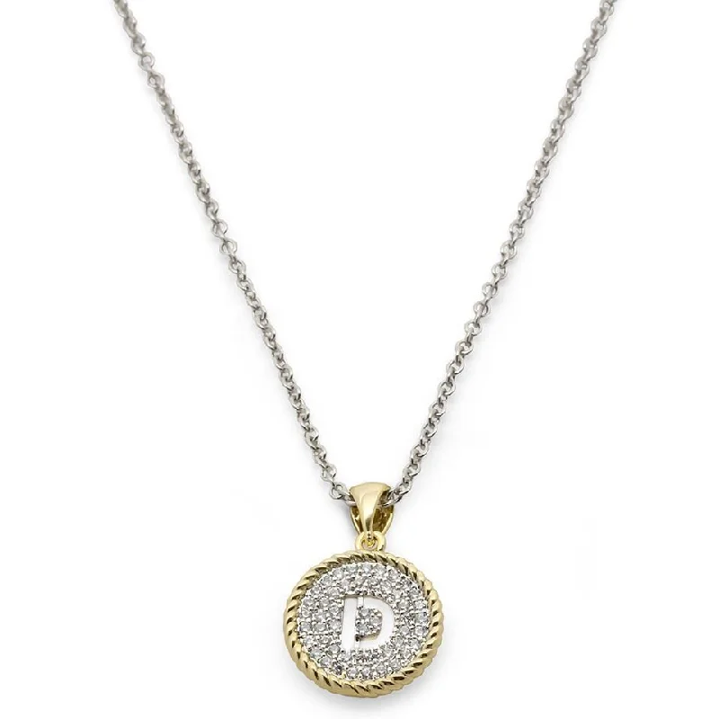 Two Tone Necklace Round Pave Initial - D