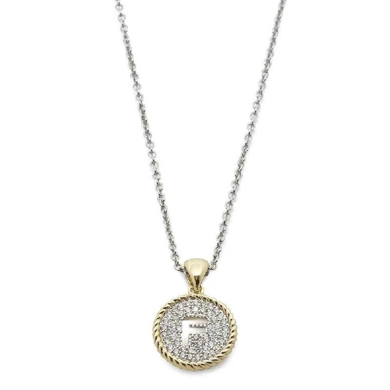 Two Tone Necklace Round Pave Initial - F