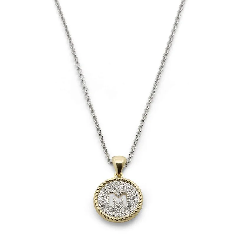 Two Tone Necklace Round Pave Initial - M