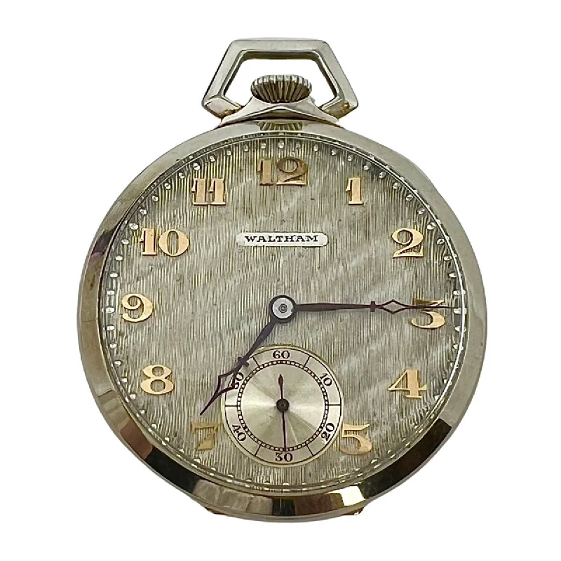 Waltham 14K White Gold Vintage Pocket Watch with 19 Jewels