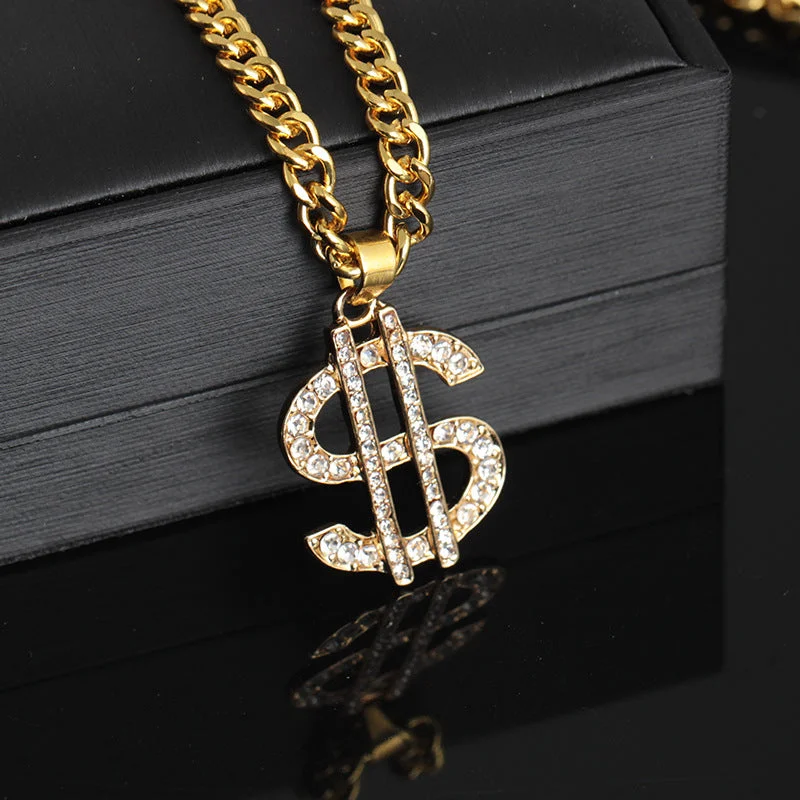 Wholesale Alloy Exaggerated Diamond Dollar Sign Clavicle Necklace