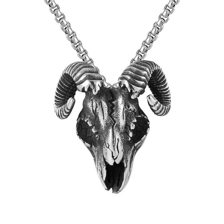 Wholesale Jewelry Alloy Ram Head Skull Pendant Necklace