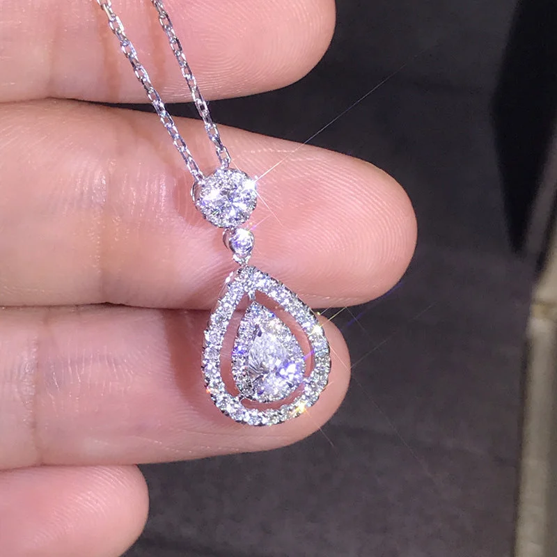 Wholesale Alloy Water Drop Pear Shaped Moissanite Pendant Necklace