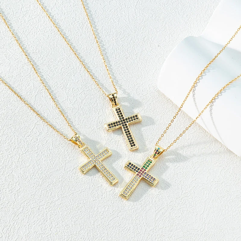 Wholesale Copper Cross Inlaid Zircon Necklace