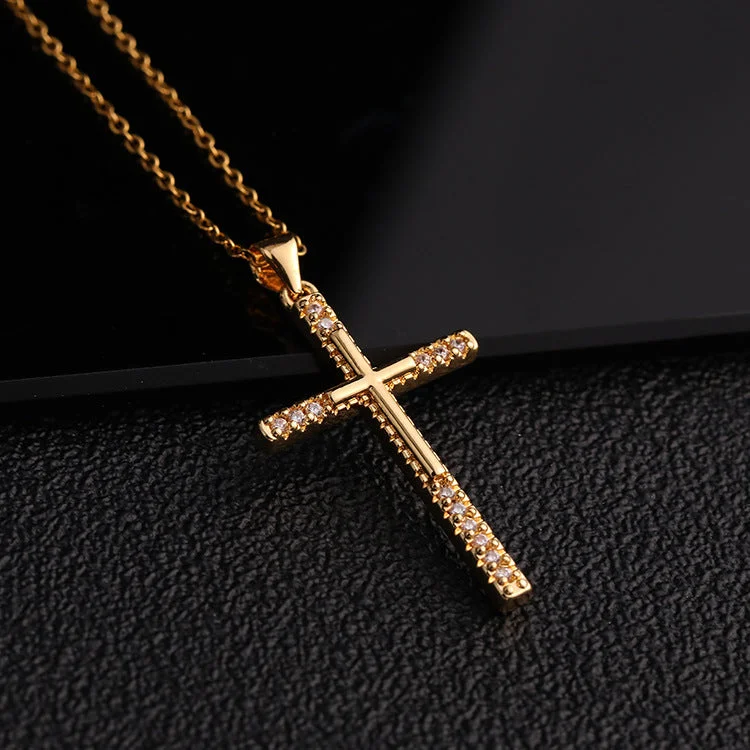 Wholesale Copper Micropaved Zircon Cross Pendant Necklace