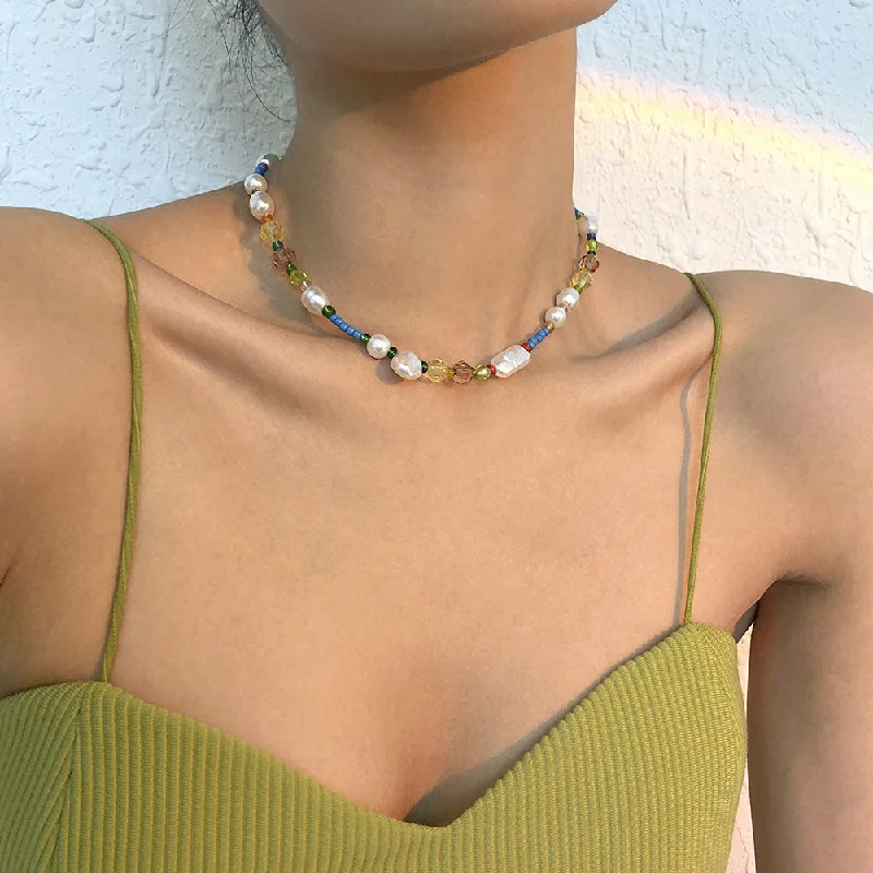 Wholesale Fashion Pearl Colored Rice Bead Bohemian Clavicle Necklace