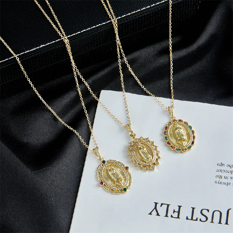 Wholesale Gold Plated Zircon Virgin Mary Alloy Necklaces