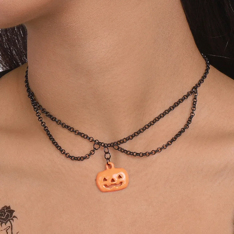 Wholesale Halloween Oil-Dripping Pumpkin Dark Exaggerated Necklace