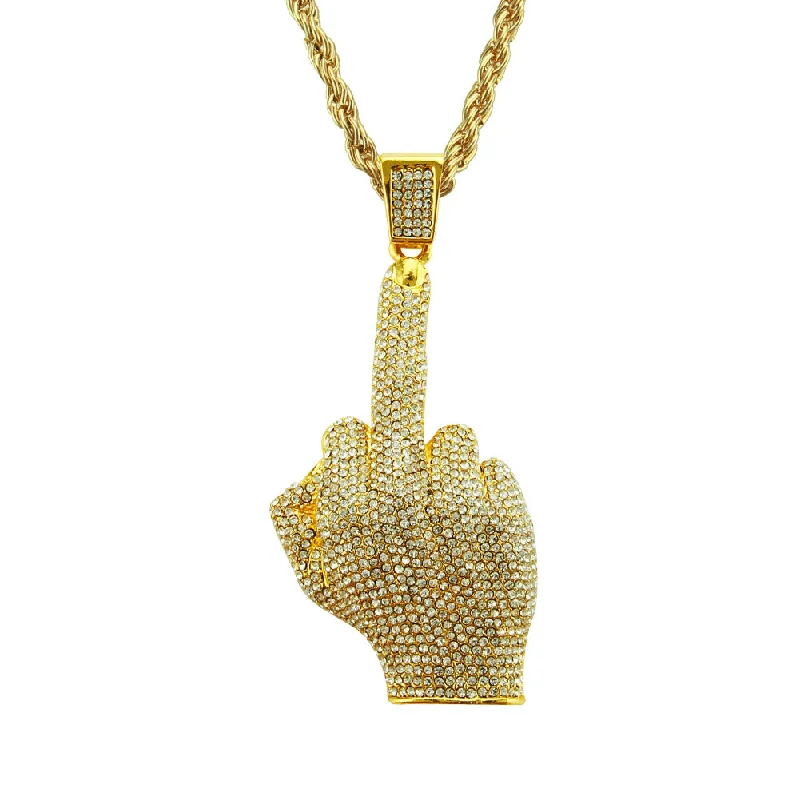 Wholesale Hip Hop Vertical Middle Finger Necklace Alloy