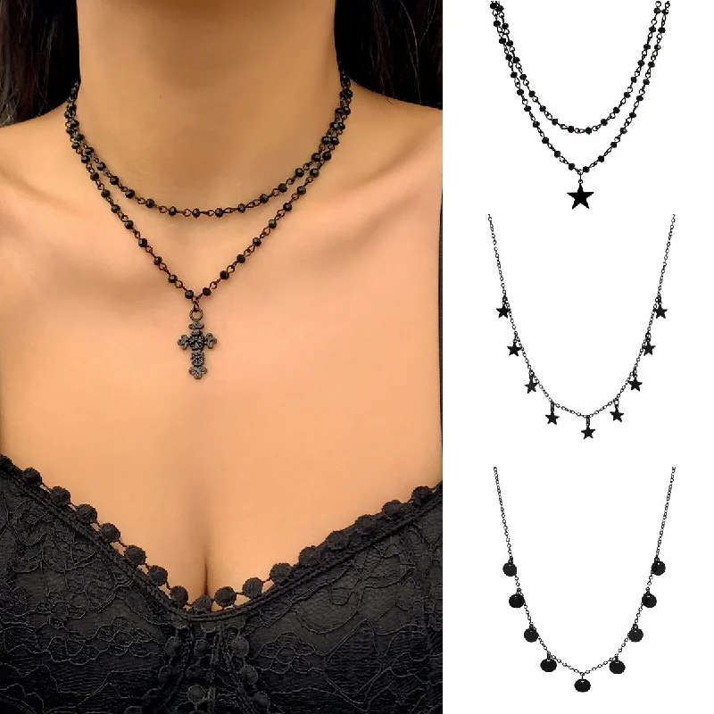 Wholesale Star Tassel Single Layer Disc Alloy Necklaces