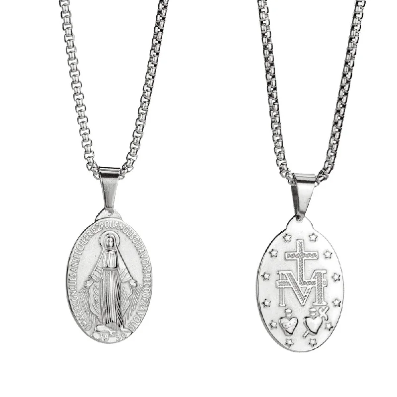 Wholesale Titanium Steel Double-sided Embossed Virgin Mary Pendant Necklace