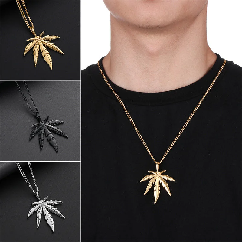 Wholesale Titanium Steel Maple Leaf Men's Metal Necklaces