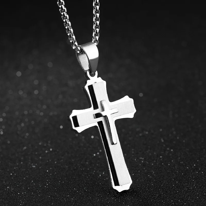 Wholesale Vintage Three-layer Cross Titanium Steel Necklace