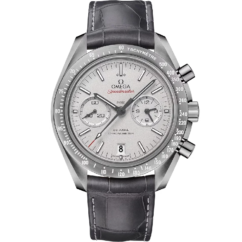 OMEGA- SPEEDMASTER
DARK SIDE OF THE MOON
44.25 MM, GREY CERAMIC ON LEATHER STRAP WITH FOLDOVER CLASP  311.93.44.51.99.002